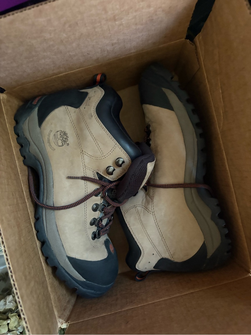 Timberland Men's Tan and Black Leather Hiking Boots